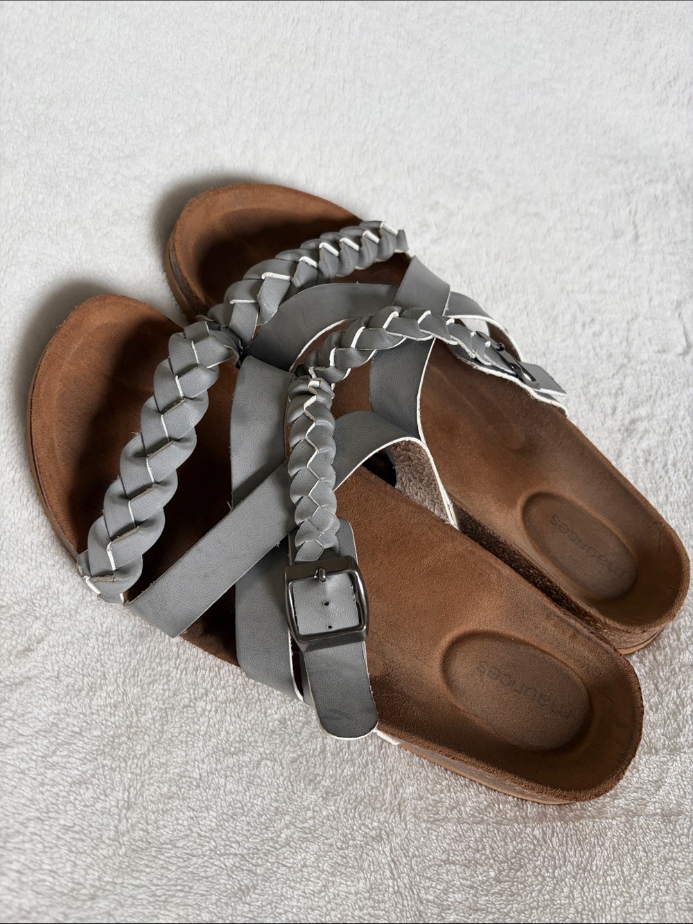 Maurices Grey Braided Strap Slide Sandals